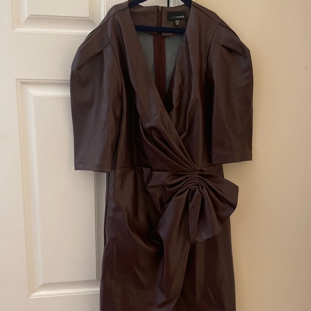 EUC Lucy Paris Chocolate Faux Leather Mini Dress Size Small Chic